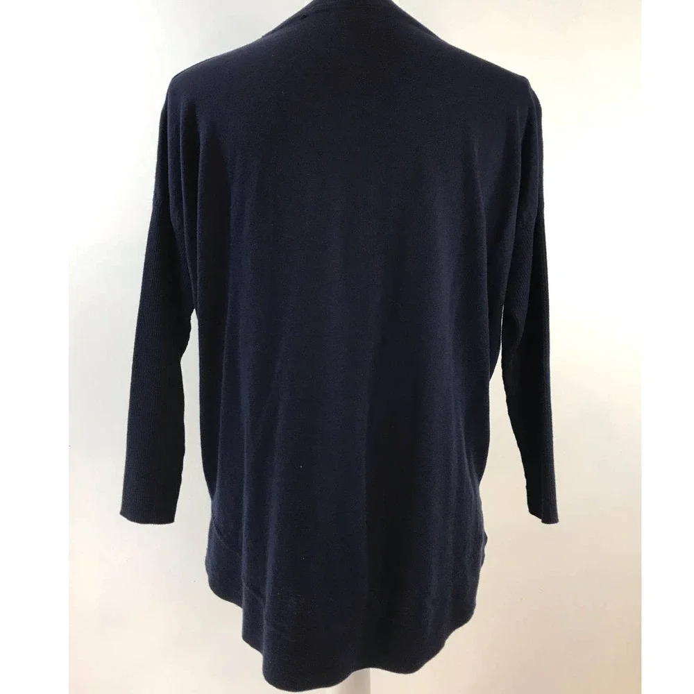 J. Crew Women's Sweater 100% Cotton Ribbed 3/4 Sleeve Navy Blue Size Medium